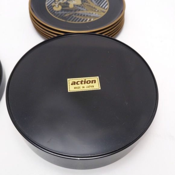 Vintage 1985 Iris at Dusk 6pc Japanese Laquerwear Coasters in Box Set - Picture 5 of 10